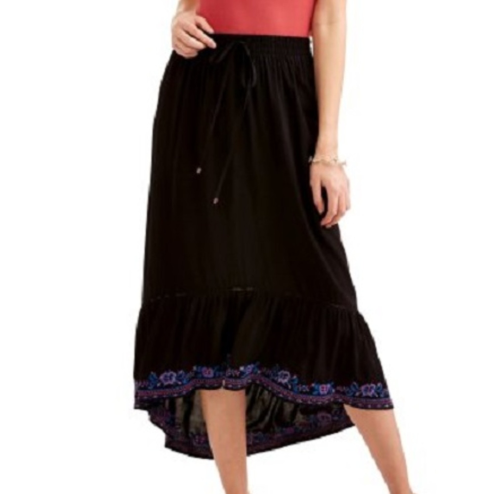 Women's Maxi Skirt Navy Blue w/Embroidery Details